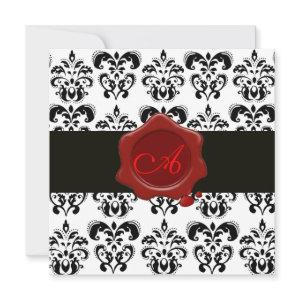 BLACK AND WHITE DAMASK, RED WAX SEAL MONOGRAM
