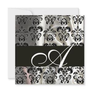 BLACK AND WHITE SILK DAMASK CLOTH MONOGRAM , white