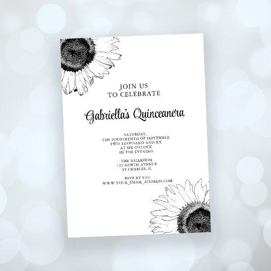 Black and White Sunflower Quinceanera
