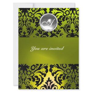 BLACK AND YELLOW DAMASK GEM STONE MONOGRAM