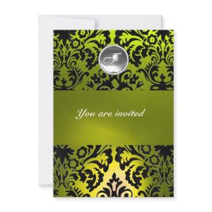 BLACK AND YELLOW DAMASK GEM STONE MONOGRAM