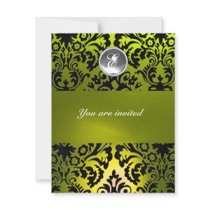 BLACK AND YELLOW DAMASK GEM STONE MONOGRAM