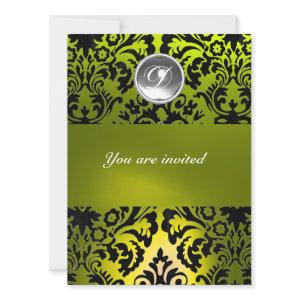 BLACK AND YELLOW DAMASK GEM STONE MONOGRAM
