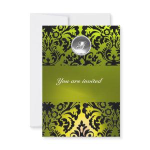 BLACK AND YELLOW DAMASK GEM STONE MONOGRAM