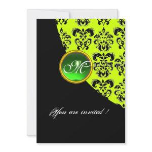 BLACK AND YELLOW DAMASK MONOGRAM,emerald green