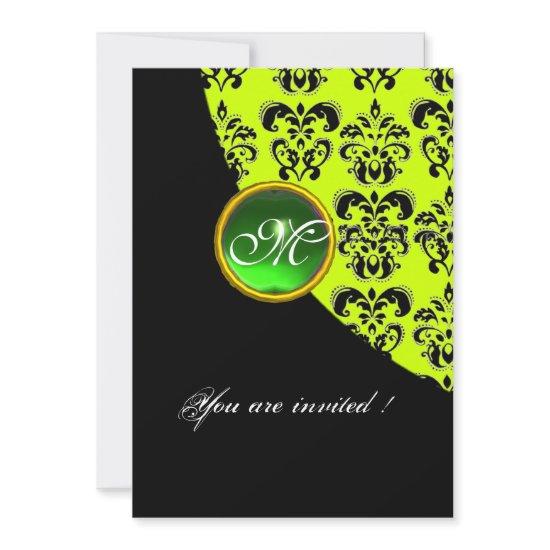 BLACK AND YELLOW DAMASK MONOGRAM,emerald green