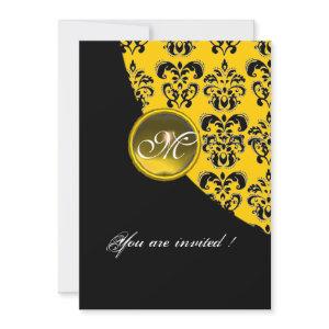 BLACK AND YELLOW DAMASK MONOGRAM,topaz