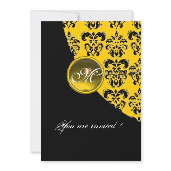 BLACK AND YELLOW DAMASK MONOGRAM,topaz