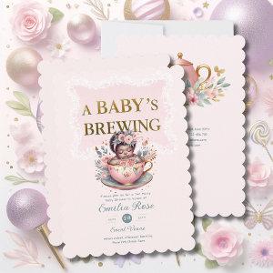 Black Baby Girl is Brewing Tea Party Shower Floral