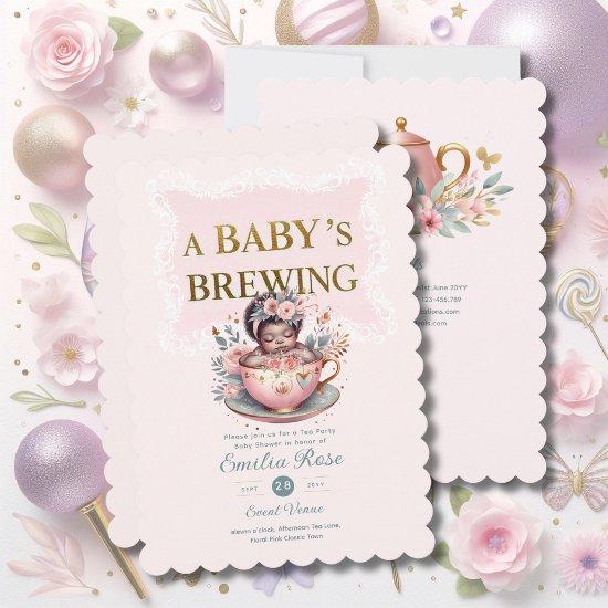 Black Baby Girl is Brewing Tea Party Shower Floral