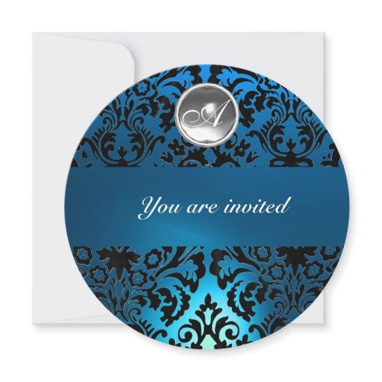 BLACK & BLUE DAMASK GEM STONE MONOGRAM