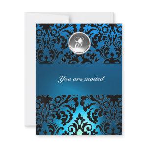 BLACK & BLUE DAMASK GEM STONE MONOGRAM white