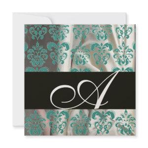 BLACK BLUE GOLD SILK DAMASK CLOTH MONOGRAM