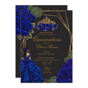 Black Blue Roses Gold Princess Quinceañera