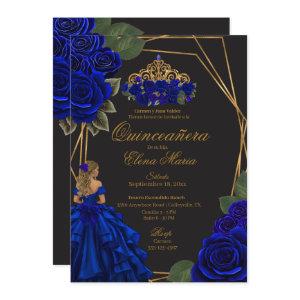 Black Blue Roses Gold Princess Quinceañera