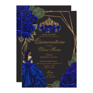 Black Blue Roses Gold Princess Quinceañera