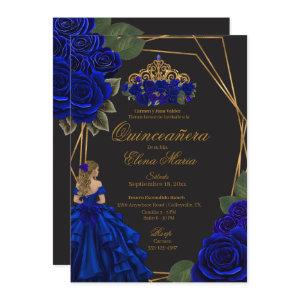 Black Blue Roses Gold Princess Quinceañera
