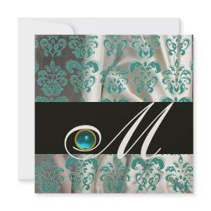 BLACK BLUE SILK DAMASK MONOGRAM AQUAMARINE