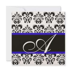 BLACK , BLUE & WHITE  CHAMPAGNE DAMASK MONOGRAM