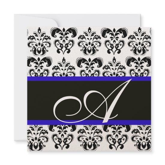 BLACK , BLUE & WHITE  CHAMPAGNE DAMASK MONOGRAM