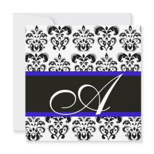BLACK , BLUE & WHITE DAMASK MONOGRAM