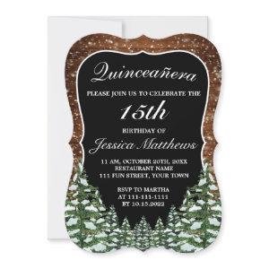 Black Bracket Snowy Forest Pine Tiara Quinceañera