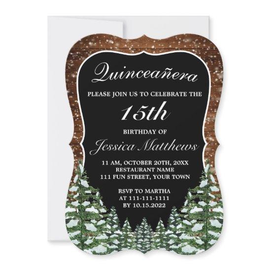 Black Bracket Snowy Forest Pine Tiara Quinceañera