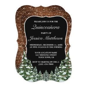 Black Bracket Snowy Forest & Wood Pine Quinceañera