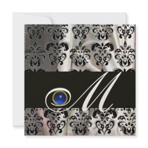 BLACK CHAMPAGNE SILK DAMASK MONOGRAM BLUE SAPPHIRE