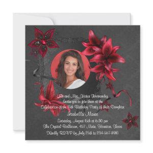 Black Damask Red Lilies Photo Quinceanera