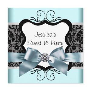 Black Damask Teal Blue Black Sweet 16 Birthday Par