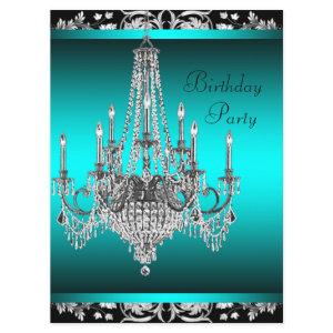 Black Damask Teal Blue Chandelier Birthday Party