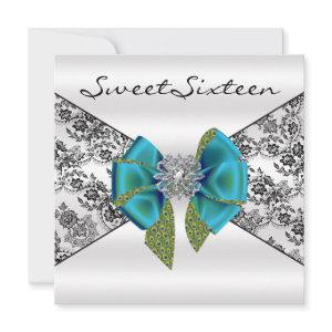 Black Damask Teal Peacock Sweet Sixteen