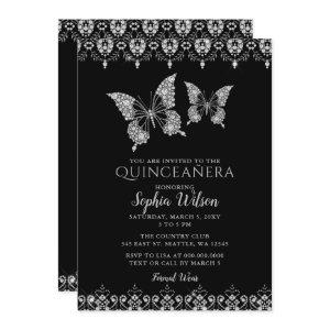Black Diamante Lace Butterflies Quinceañera
