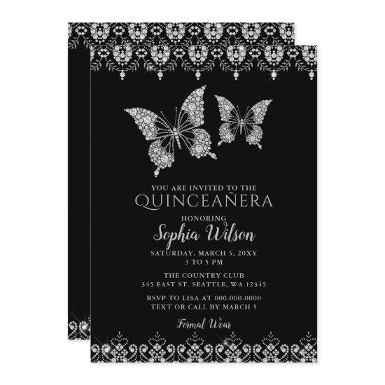 Black Diamante Lace Butterflies Quinceañera