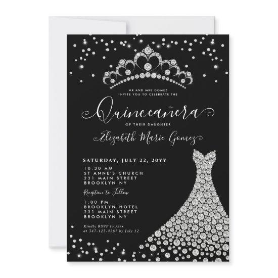 Black Diamond Silver Sparkle Tiara Quinceanera