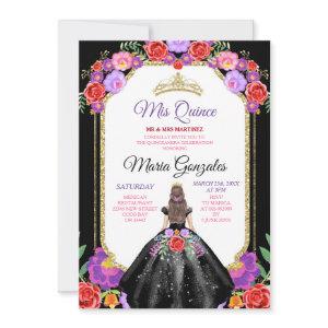 Black Dress Mis Quince 15 Anos Mexican Floral Gold