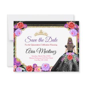 Black Dress Quinceañera Save the Date Mexican Card