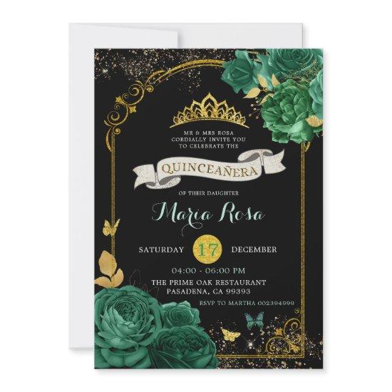 Black Emerald Green Royal Crown Quinceañera