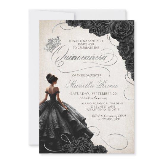 Black Floral Dress Quinceañera