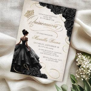 Black Floral Dress Quinceañera