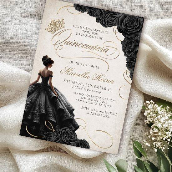 Black Floral Dress Quinceañera