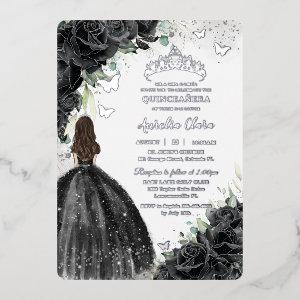 Black Floral Dress Quinceañera Sweet 16 XV Silver Foil