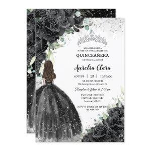 Black Floral Dress Silver Quinceañera Sweet 16 XV