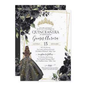 Black Floral Gold Accent Elegant Quinceanera Invit