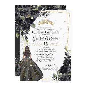 Black Floral Gold Accent Elegant Quinceanera