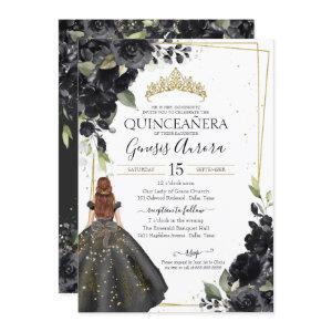 Black Floral Gold Accent Elegant Quinceanera