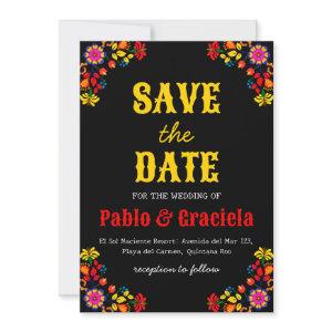 black flowers mexican save the date