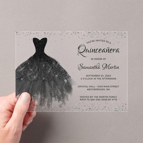Black  Glitter Dress Script Quinceañera Party Acrylic