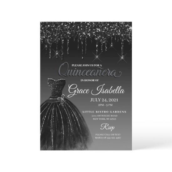 Black Glitter Drip Quinceanera Birthday